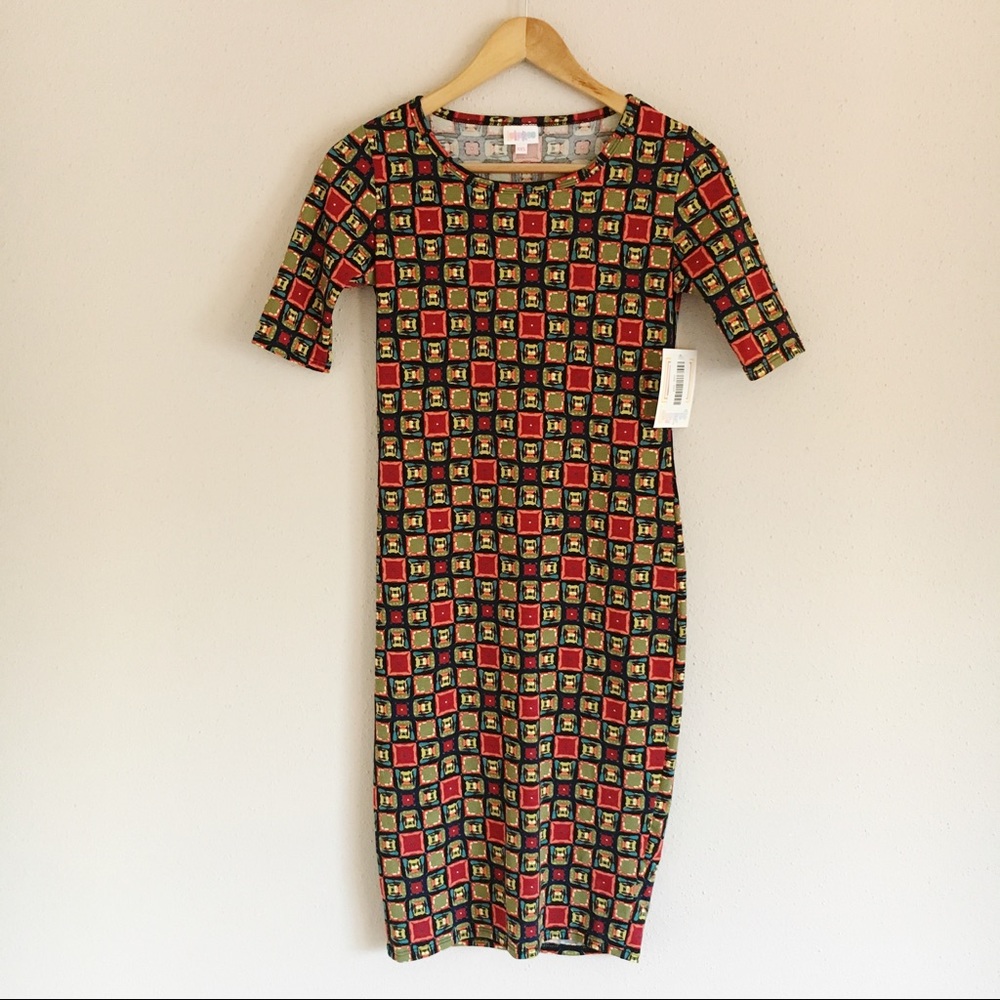 LuLaRoe Julia Dress Multi Color Square Print